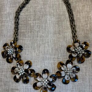 Vintage Bauble Bar Necklace with tortoise shell flowers and crystal accents!